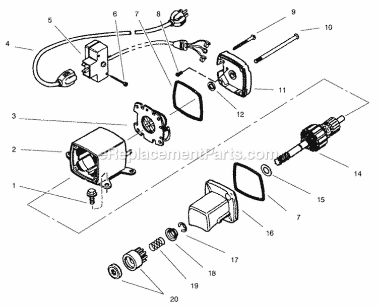 Starter Motor Diagram and Parts List for 28230 7900001-7999999 - 1997 Lawn Boy Snow Blower